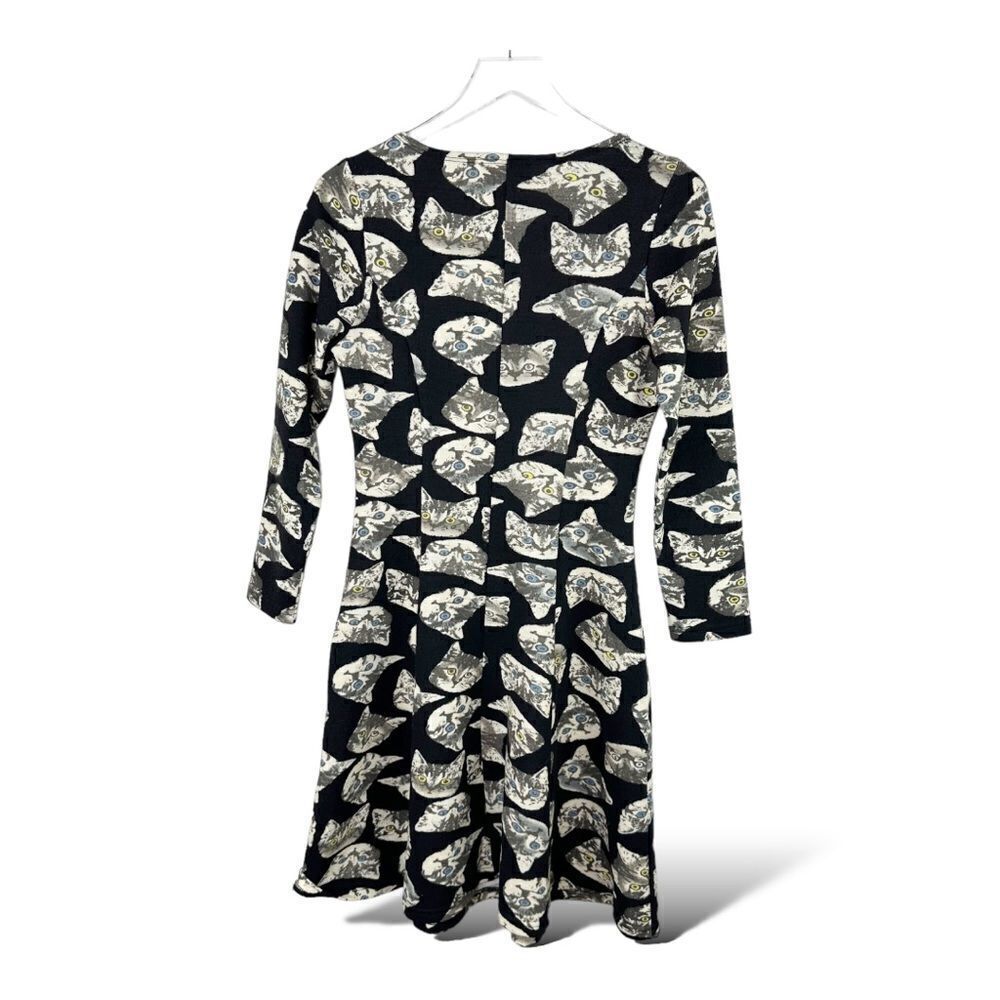 Long Sleeve Black Knit‎ Cat w/Pockets Full Skirt Dress Frock Shop Modcloth XS - Picture 2 of 13